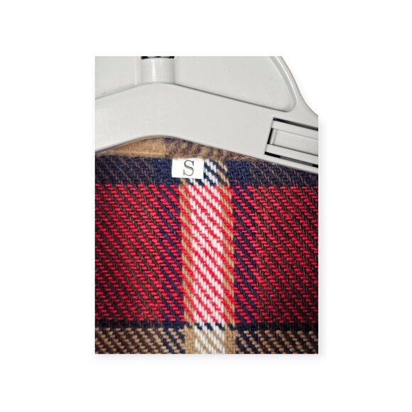 Oversized Red & Beige Plaid Flannel Button-Down Shirt Size S Dual Chest Pockets - Picture 7 of 9